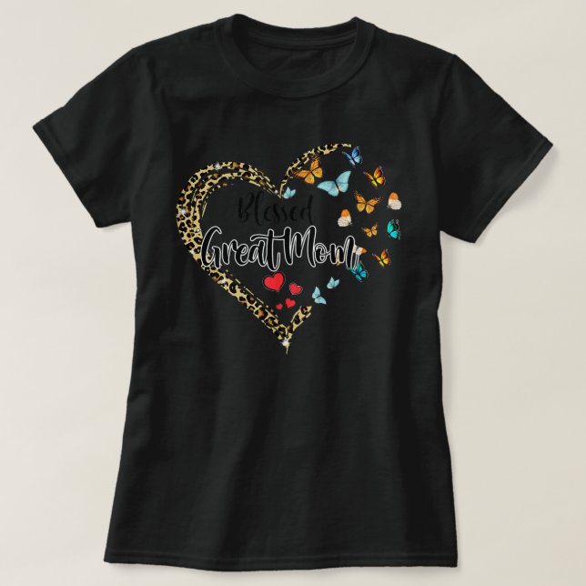 Blessed Great Mom Butterfly Heart Leopard Great T-Shirt (Design vorne)