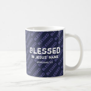 BLESSED IN JESUS' NAME Christlich Scripture Blue Kaffeetasse