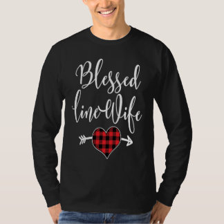 Blessed Linewife Buffalo Plaid Heart Linemans Wife T-Shirt