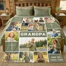 Blessed Loved Grandpa 12 Photo Collage Custom Text Fleecedecke