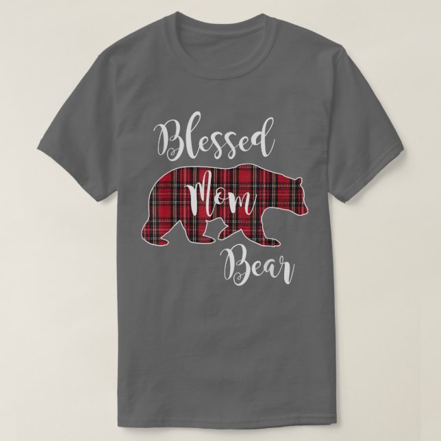 Blessed Mom Bear Buffalo Check Plaid Pattern Mama  T-Shirt (Design vorne)