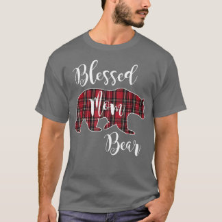Blessed Mom Bear Buffalo Check Plaid Pattern Mama  T-Shirt
