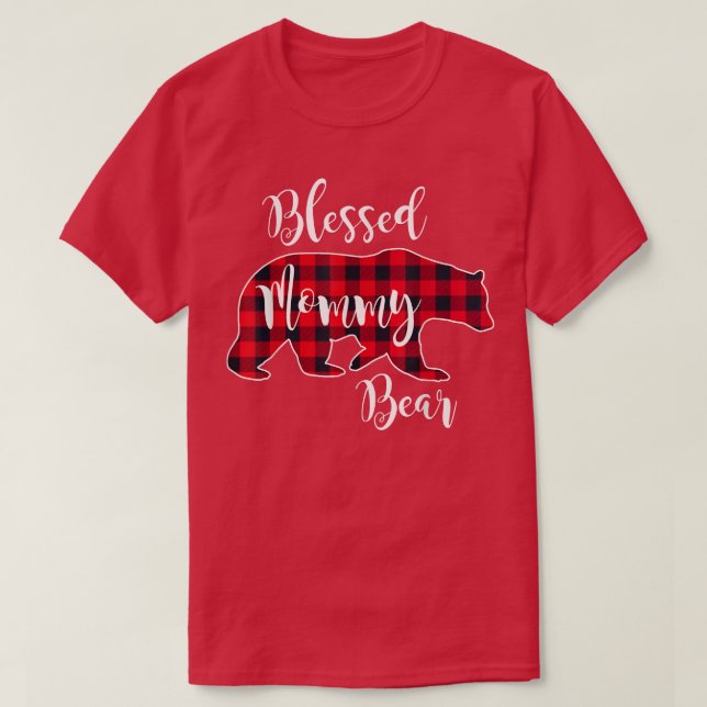 Blessed Mommy Bear Buffalo Check Plaid Pattern Mam T-Shirt (Design vorne)