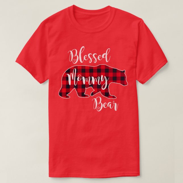 Blessed Mommy Bear Buffalo Check Plaid Pattern Mam T-Shirt (Design vorne)