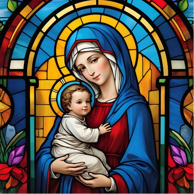 Blessed Mother Mary and Baby Jesus - Virgin Mary Freistehende Fotoskulptur (Vorne)