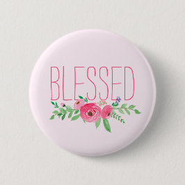 Blessed Pink Watercolor Floral Button