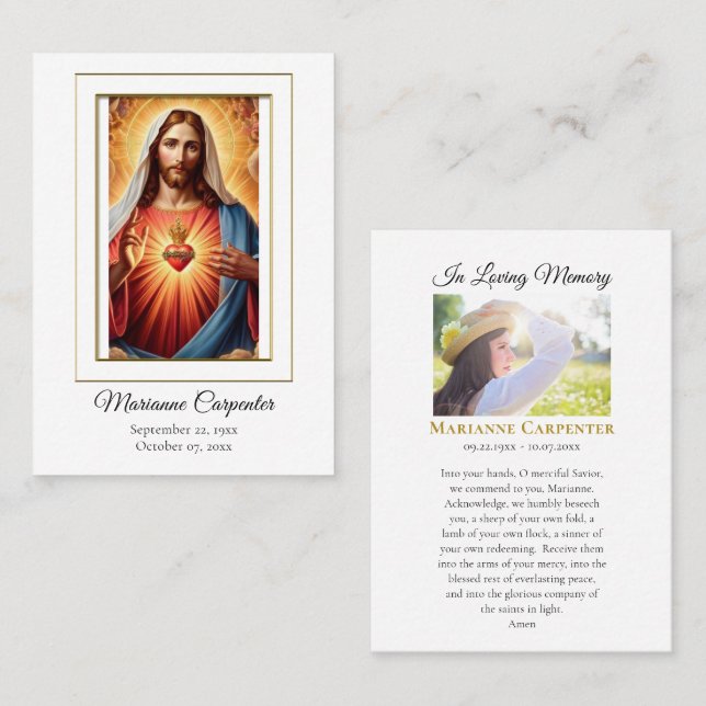 Blessed Sacred Heart Jesus Memorial Prayer Card    Platzkarte (Vorne/Hinten)