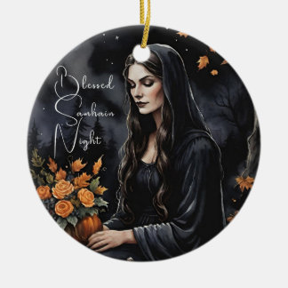 Blessed Samhain Night Halloween Fall Witch Keramik Ornament