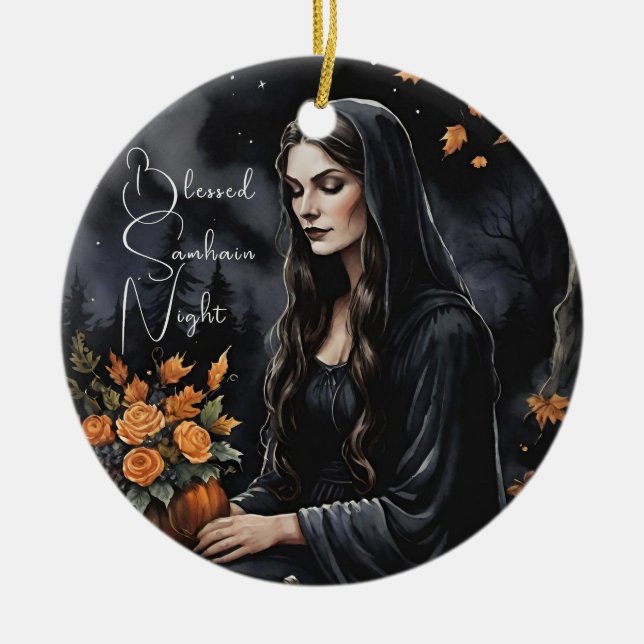 Blessed Samhain Night Halloween Fall Witch Keramik Ornament (Vorne)