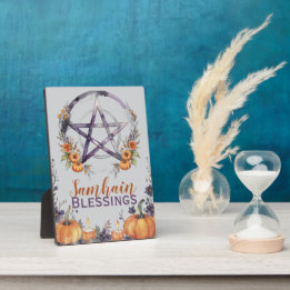 Blessed Samhain Pentacle & Fall Pumpkins Altar Fotoplatte