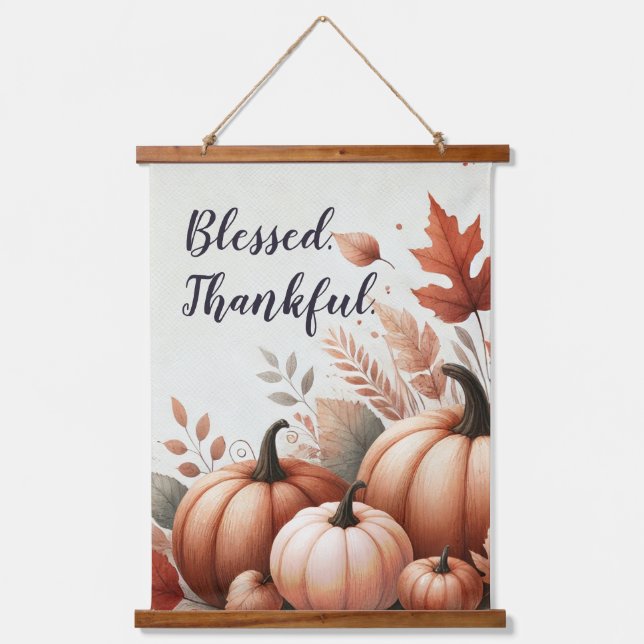 Blessed Thankful Fall Tapestry - Customizable Wandteppich Mit Holzrahmen (Vorderseite)