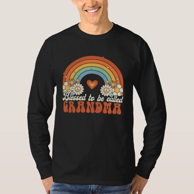 Blessed To Be Called Grandma Groovy Rainbow Mother T-Shirt (Vorderseite)