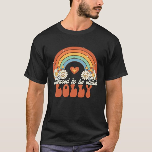 Blessed To Be Called Lolly Groovy Rainbow Mothers  T-Shirt (Vorderseite)