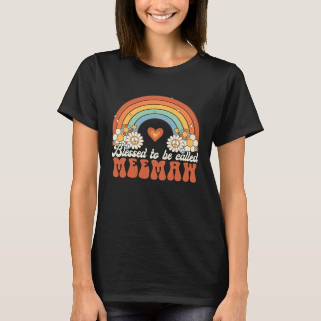 Blessed To Be Called Meemaw Groovy Rainbow Mothers T-Shirt (Vorderseite)