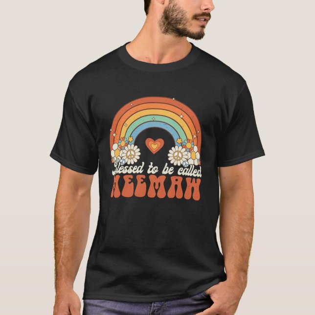 Blessed To Be Called Meemaw Groovy Rainbow Mothers T-Shirt (Vorderseite)