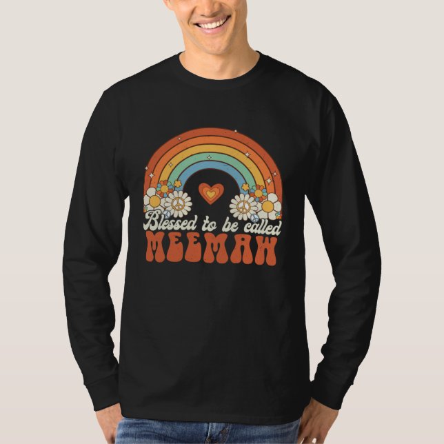 Blessed To Be Called Meemaw Groovy Rainbow Mothers T-Shirt (Vorderseite)