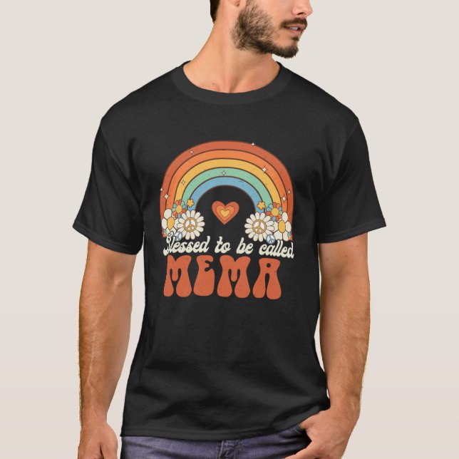 Blessed To Be Called Mema Groovy Rainbow Mother s  T-Shirt (Vorderseite)