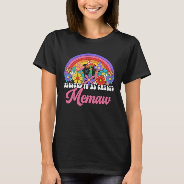 Blessed To Be Called Memaw Rainbow Groovy Hippie F T-Shirt (Vorderseite)