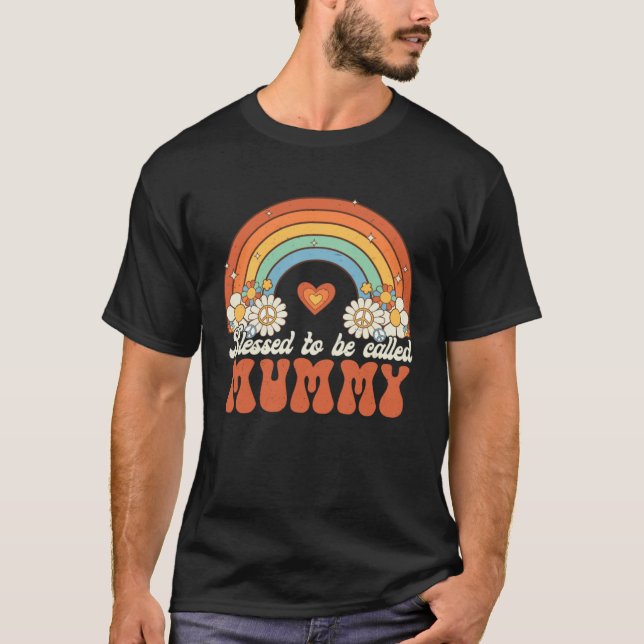 Blessed To Be Called Mummy Groovy Rainbow Mothers  T-Shirt (Vorderseite)