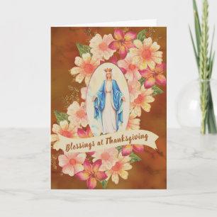Blessed Virgin Mary Catholic Thanksgiving Floral Feiertagskarte