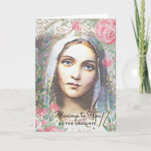 Blessed Virgin Mary Religious Floral Graduation Karte