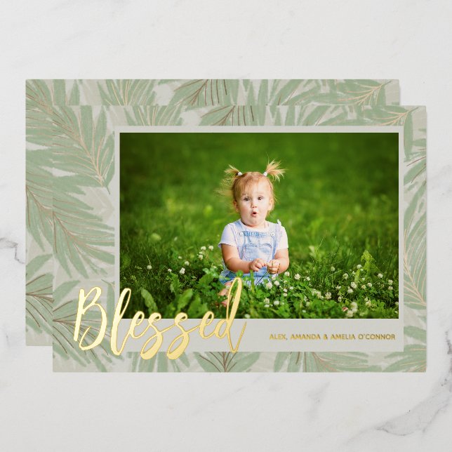 BLESSEED Script Foto Gold Folien Feiertagskarte (Vorderseite/Rückseite)