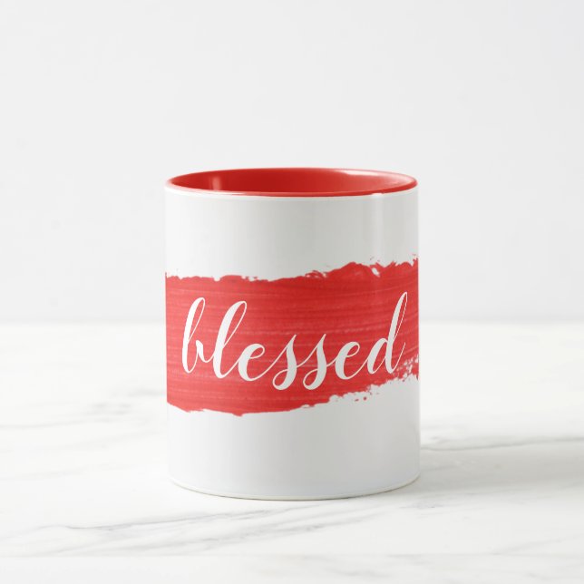 BLESSEED Text on Red Paint Tasse (Zentrum)
