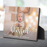 BLESSESEED Christmas Holiday Foto Easel Frameless Fotoplatte<br><div class="desc">Diese hübsche,  einfache Tischplatte zeigt das Wort BLESSED in einem wunderschönen weißen Drehbuch und alle Informationen,  die Sie unten gewollt haben,  in jeder Schriftart- und Schriftart-Farbe auf Ihrem LieblingsFoto. Gut als Geschenk oder kreativ für sich selbst. Horizontal oder Vertikal verwenden.</div>