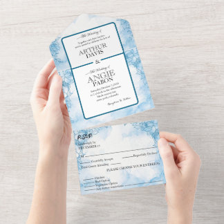 bleu marine avec des fleu All in One Wedding Invit Einladung