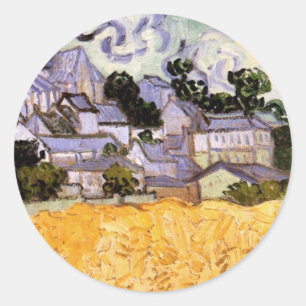 Blick auf Auvers mit Kirche von Vincent van Gogh Runder Aufkleber