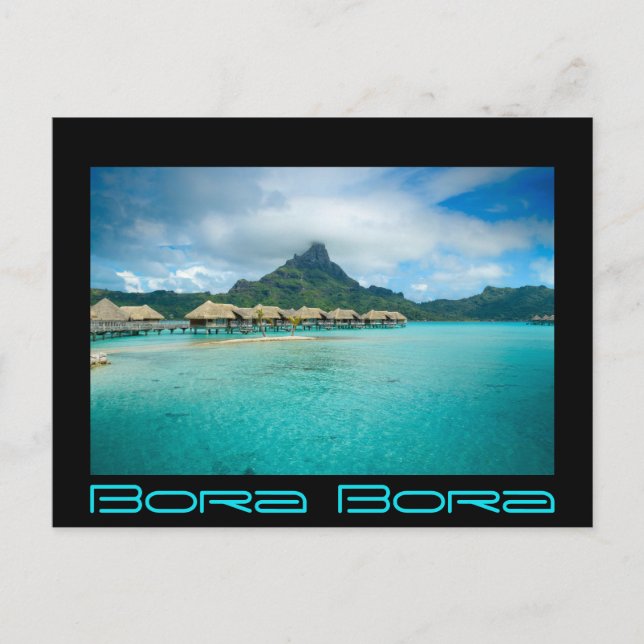 Blick auf Bora Bora Insel schwarzer Text Postkarte (Vorderseite)