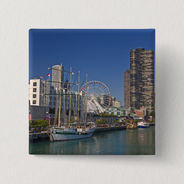 Blick auf Chicagos Marine Pier 2 Button (Vorderseite)