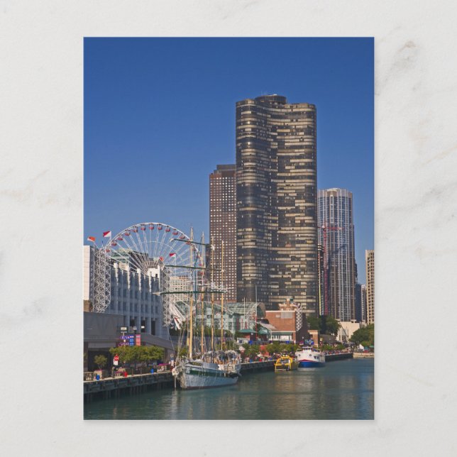 Blick auf Chicagos Marine Pier Postkarte (Vorderseite)