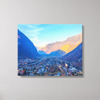 Blick auf das Aostatal auf Stretched Canvas Print Leinwanddruck