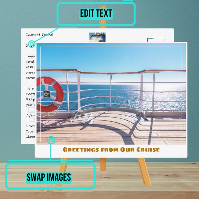 Blick auf das Railing of Cruise Ship Postkarte (Please enjoy our cruise ship postcard)