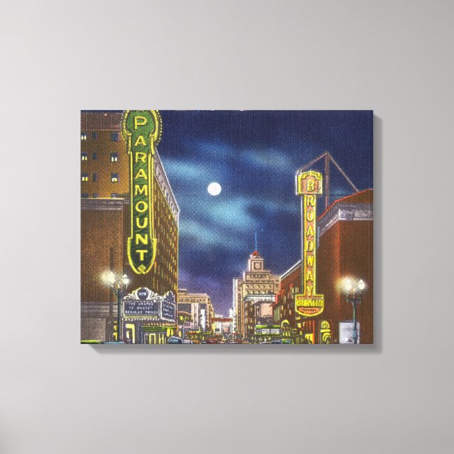 Blick auf den Broadway in der Nacht Leinwanddruck (Vorderseite)