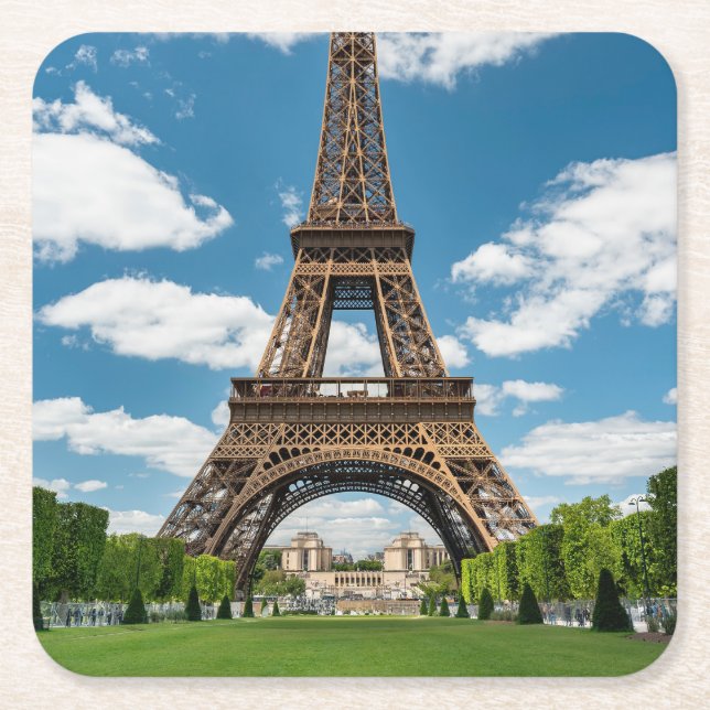Blick auf den Eiffelturm vom Champ de Mars-Park Rechteckiger Pappuntersetzer (Vorderseite)