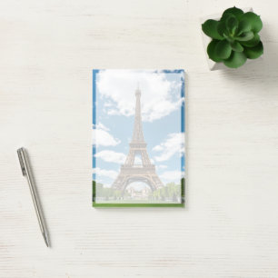 Blick auf den Eiffelturm vom öffentlichen Park Cha Post-it Klebezettel