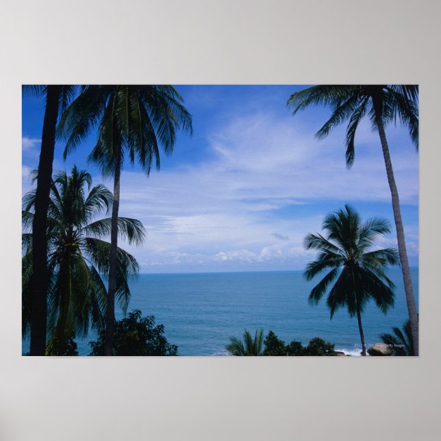 Blick auf den Horizont des Ozeans von Land aus Poster (Vorne)