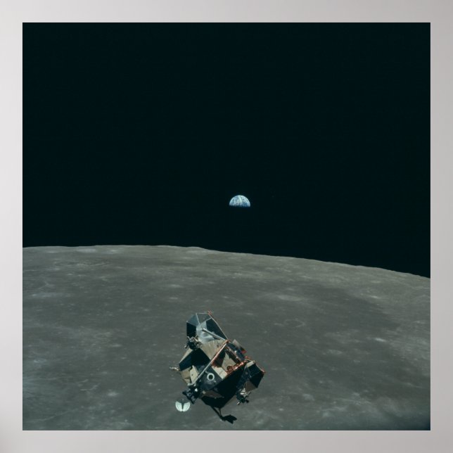 Blick auf den Lunarlander w Moon & Earth Poster (Vorne)