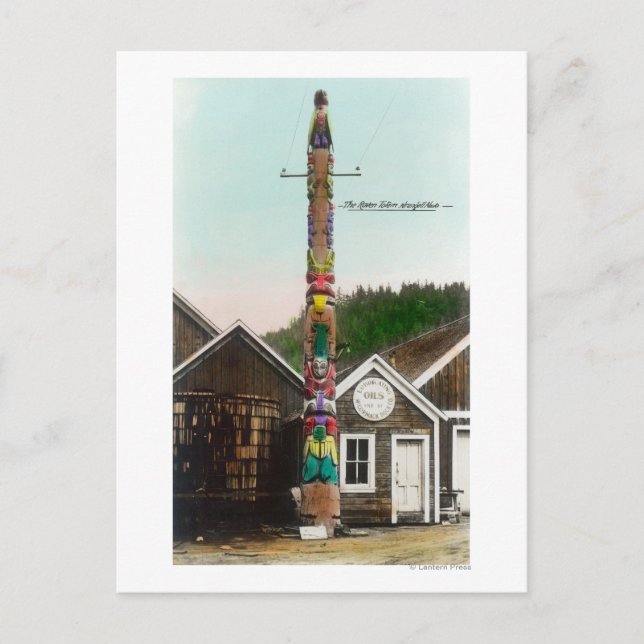 Blick auf den Raven TotempoleWrangell, AK Postkarte (Vorderseite)