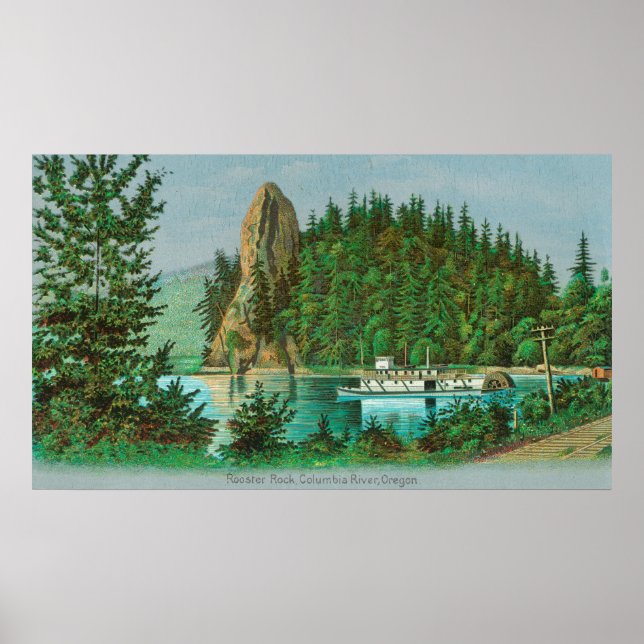 Blick auf den Rooster Rock und Riverboat Poster (Vorne)