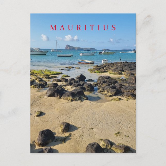 Blick auf den Strand und die Boote von Mauritius a Postkarte (Vorderseite)