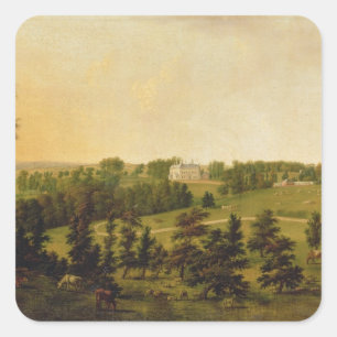 Blick auf den Tapeley Park, Instow, North Devon Quadratischer Aufkleber