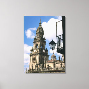 Blick auf den Uhrturm an der Ecke Leinwanddruck