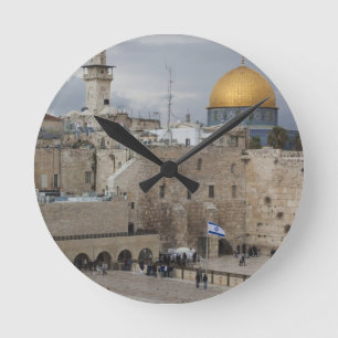 Blick auf den Western Wall Plaza am späten Nachmit Runde Wanduhr