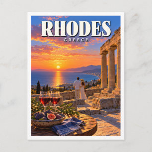 Blick auf die Burg Oia bei Sonnenuntergang Rhodos Postkarte