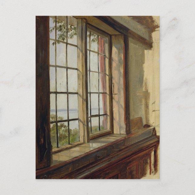 Blick auf die Elbe durch ein Fenster, 1838 Postkarte (Vorderseite)