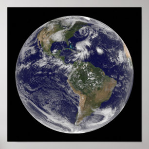 Blick auf die ganze Erde und vier Sturmsysteme Poster