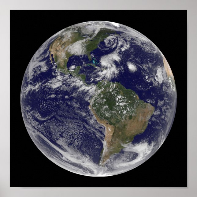 Blick auf die ganze Erde und vier Sturmsysteme Poster (Vorne)